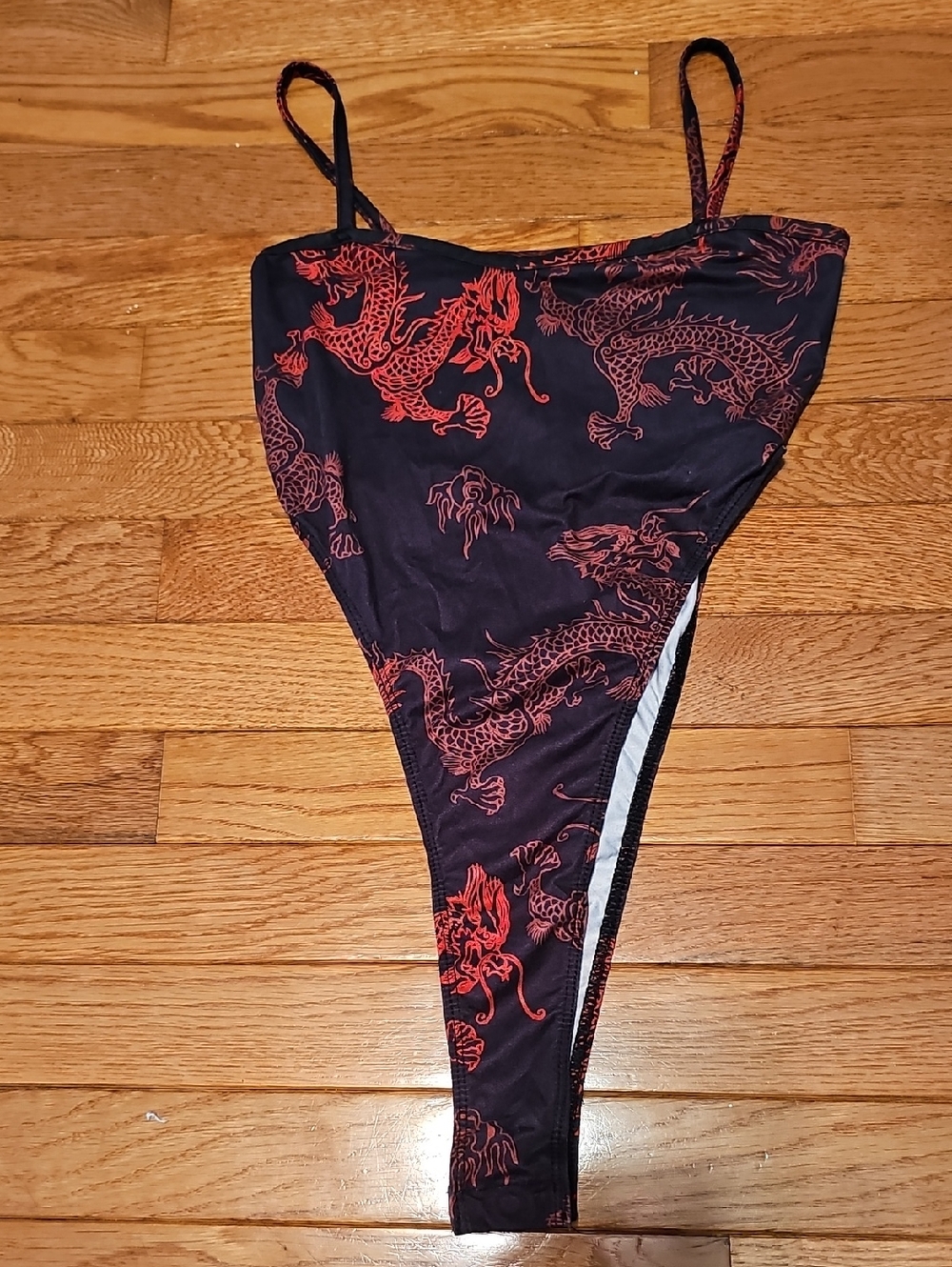 SHEIN Black Bodysuit with Red Dragon Print